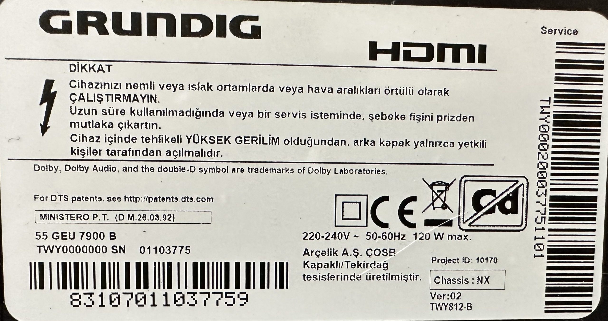 GRUNDIG 55GEU7900B SEHPA AYAĞI - Televizyon Parçaları, Televizyon Parçası