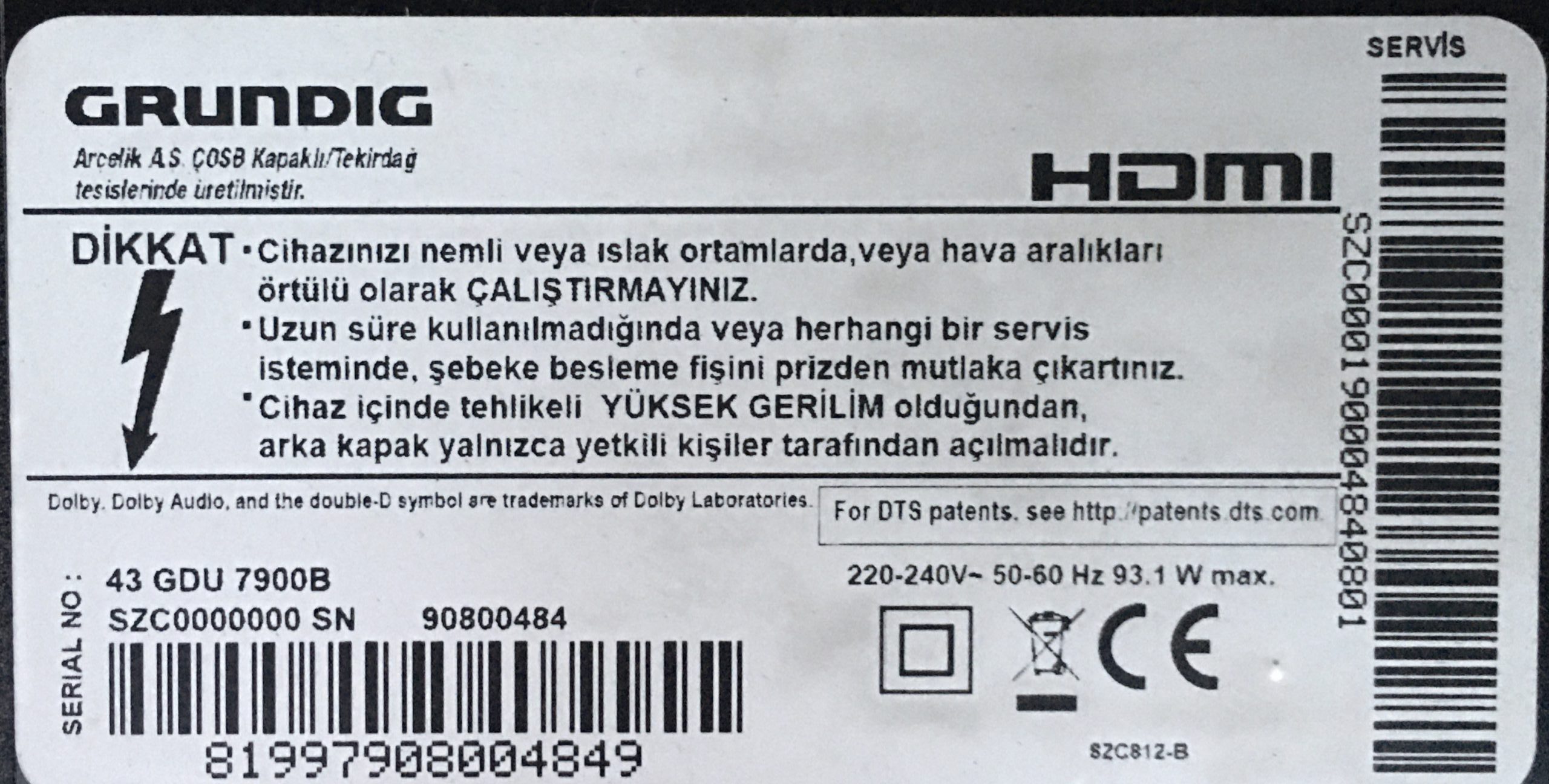 GRUNDIG 55GEU7900B SEHPA AYAĞI - Televizyon Parçaları, Televizyon Parçası