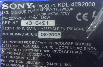 1-869-027-12 A1169591D SONY KDL-40S2000 POWER BOARD - Görsel 2