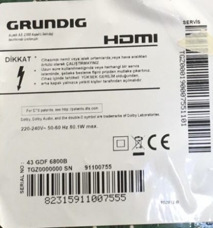 ZG8190R-2 SWGBCZ GRUNDIG 43GDF6800B MAİN BOARD - Görsel 4